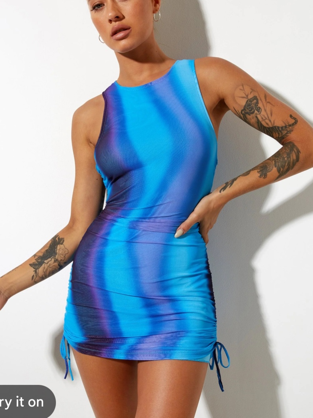 Motel Rocks Blue Ombre Ruched Mini Dress